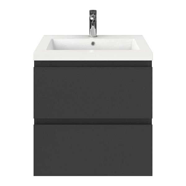 Zoutelande badmeubel 60 cm antraciet mat met polystone Cadzand wastafel wit glans, 1 kraangat, 62 cm hoog