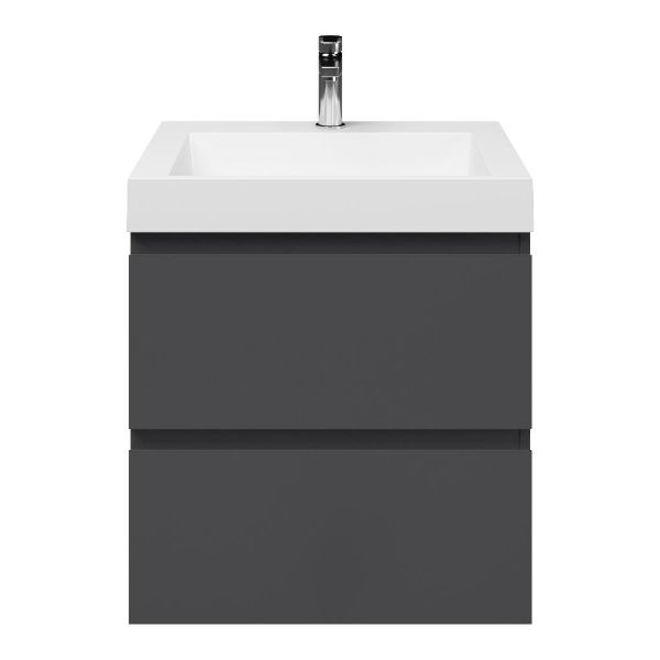 Zoutelande badmeubel 60 cm antraciet mat met polystone Haamstede wastafel wit glans, 1 kraangat
