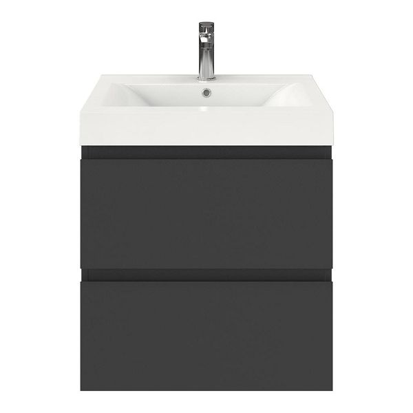 Zoutelande badmeubel 60 cm antraciet mat met polystone Wave wastafel wit glans