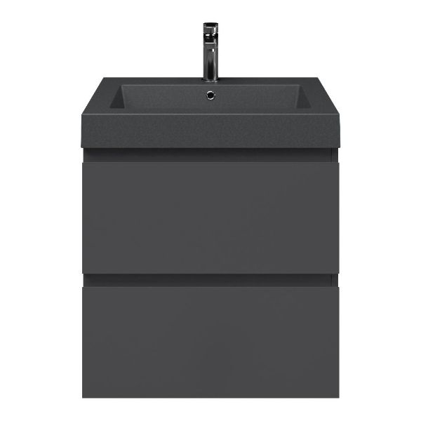 Zoutelande badmeubel 60 cm antraciet mat met quartz Cadzand-Q wastafel grijs mat, 1 kraangat