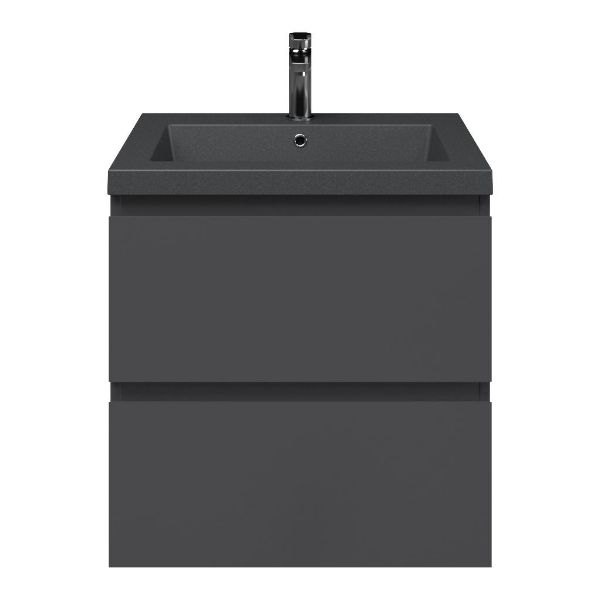 Zoutelande badmeubel 60 cm antraciet mat met quartz Cadzand-Q wastafel grijs mat, 1 kraangat