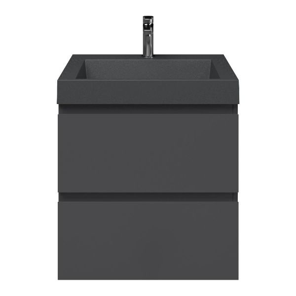 Zoutelande badmeubel 60 cm antraciet mat met quartz Haamstede-q wastafel grijs mat