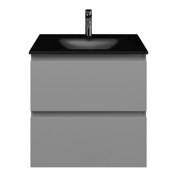Zoutelande badmeubel 60 cm licht grijs met glazen Glass wastafel zwart mat