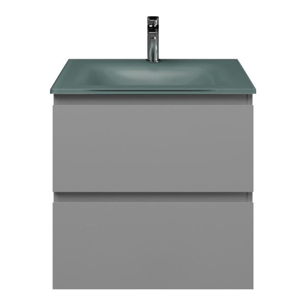 Zoutelande badmeubel 60 cm licht grijs met glazen Glass wastafel zilvergrijs