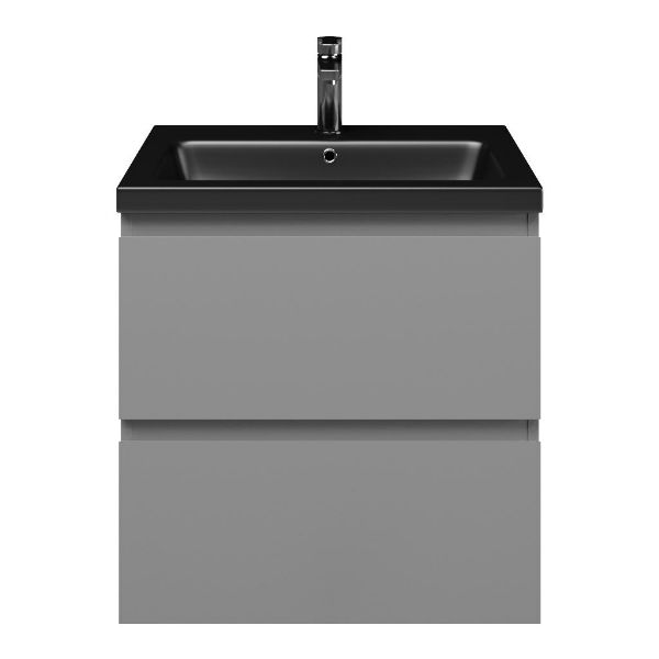 Zoutelande badmeubel 60 cm licht grijs met keramische Dishoek wastafel zwart mat, 1 kraangat
