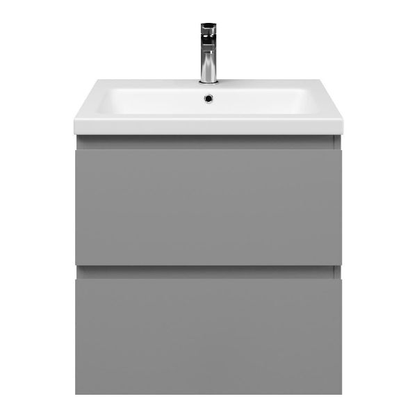 Zoutelande badmeubel 60 cm licht grijs met keramische Dishoek wastafel wit mat, 1 kraangat