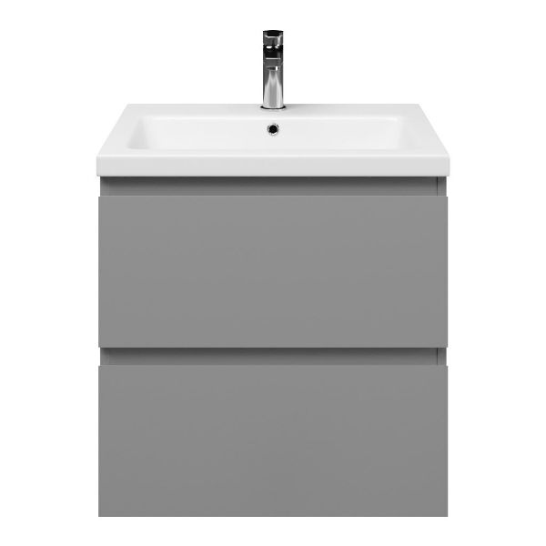 Zoutelande badmeubel 60 cm licht grijs met keramische Dishoek wastafel wit glans, 1 kraangat