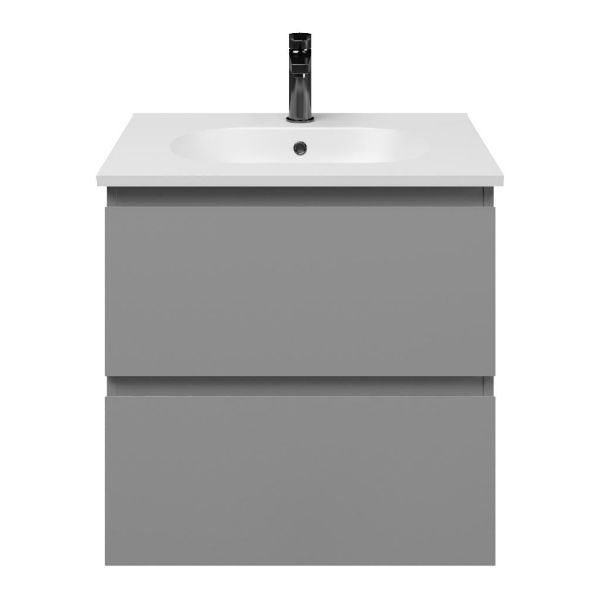 Zoutelande badmeubel 60 cm licht grijs met keramische Ellemeet wastafel wit mat