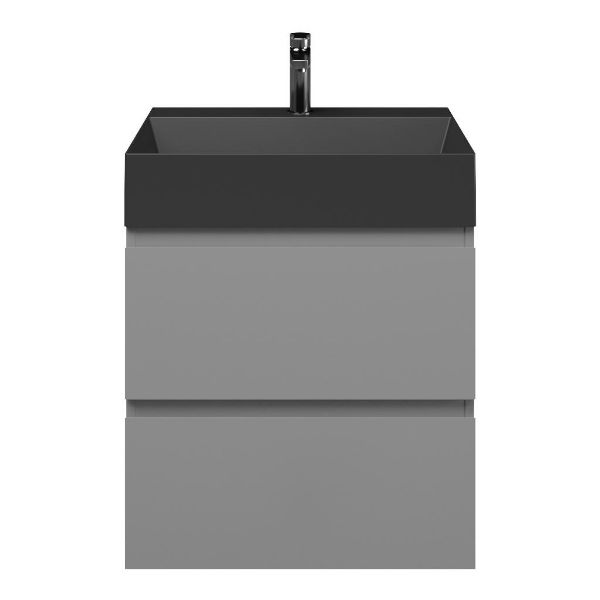 Zoutelande badmeubel 60 cm licht grijs met keramische Marken wastafel zwart mat