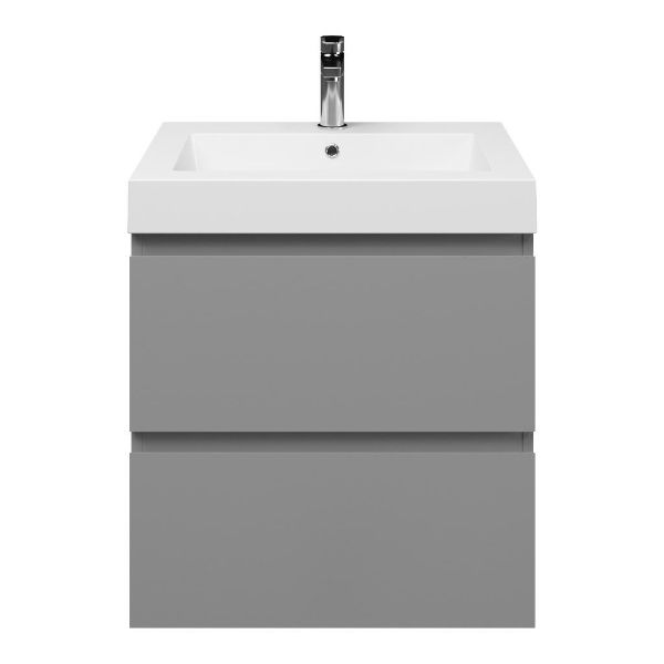 Zoutelande badmeubel 60 cm licht grijs met polystone Cadzand wastafel wit glans, 1 kraangat
