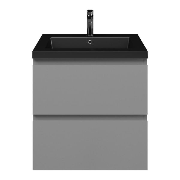 Zoutelande badmeubel 60 cm licht grijs met polystone Cadzand wastafel zwart mat, 1 kraangat