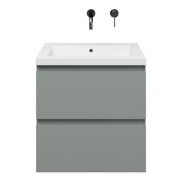 Zoutelande badmeubel 60 cm licht grijs met polystone Cadzand wastafel wit glans, zonder kraangat
