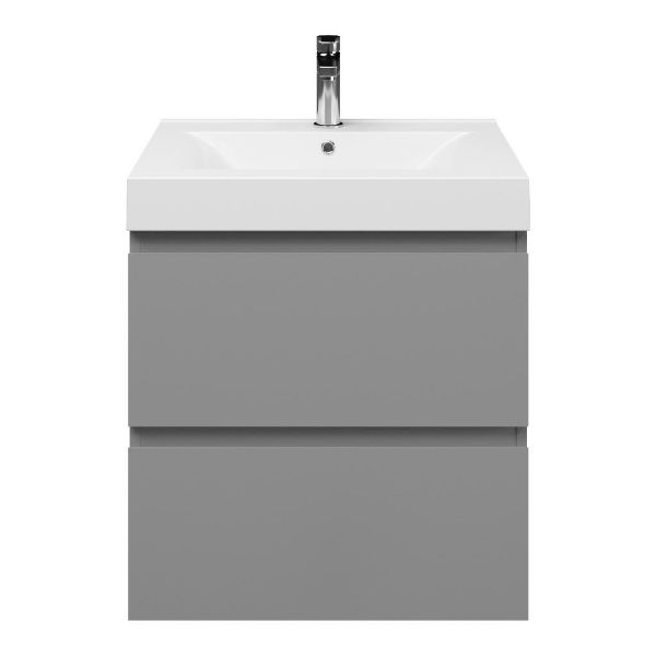 Zoutelande badmeubel 60 cm licht grijs met polystone Wave wastafel wit glans