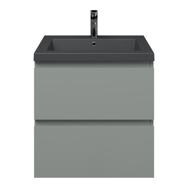 Zoutelande badmeubel 60 cm licht grijs met quartz Cadzand-Q wastafel grijs mat, 1 kraangat