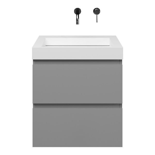 Zoutelande badmeubel 60 cm licht grijs met solid surface Solid wastafel wit mat