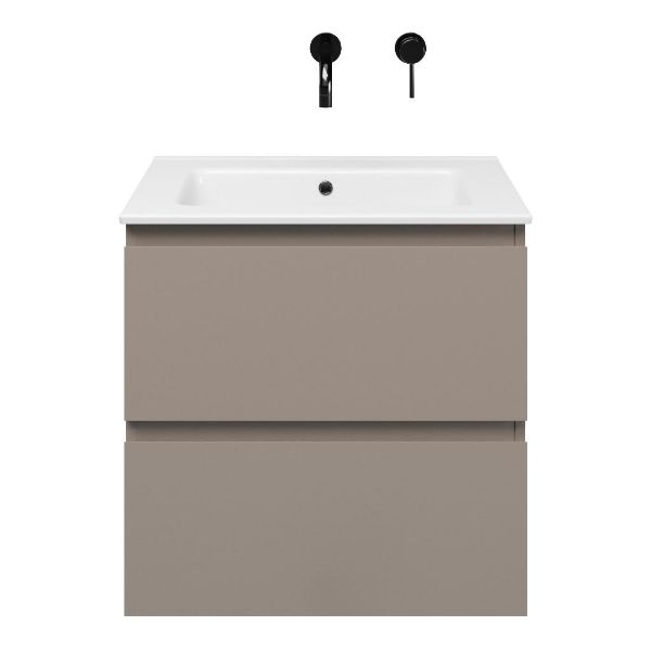 Zoutelande badmeubel 60 cm taupe met keramische Callantsoog wastafel wit glans, zonder kraangat