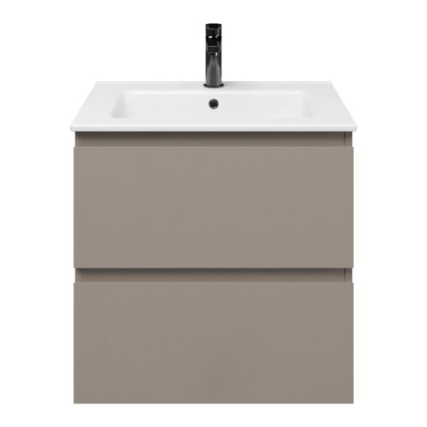 Zoutelande badmeubel 60 cm taupe met keramische Callantsoog wastafel wit glans, 1 kraangat