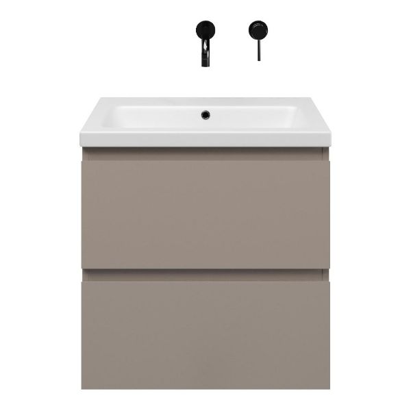 Zoutelande badmeubel 60 cm taupe met keramische Dishoek wastafel wit mat, zonder kraangat