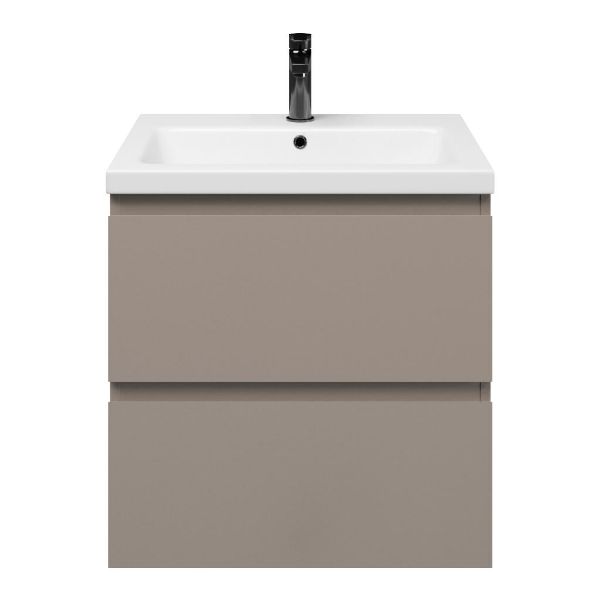 Zoutelande badmeubel 60 cm taupe met keramische Dishoek wastafel wit glans, 1 kraangat