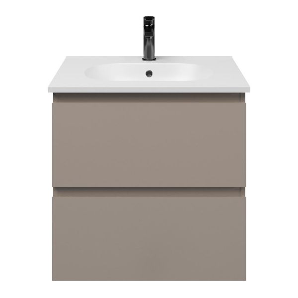 Zoutelande badmeubel 60 cm taupe met keramische Ellemeet wastafel wit mat