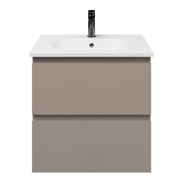 Zoutelande badmeubel 60 cm taupe met keramische Ellemeet wastafel wit glans