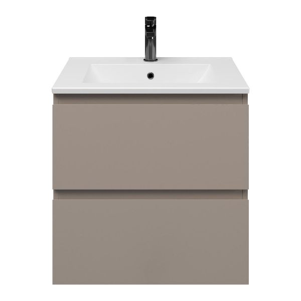 Zoutelande badmeubel 60 cm taupe met keramische Huisduinen wastafel wit mat