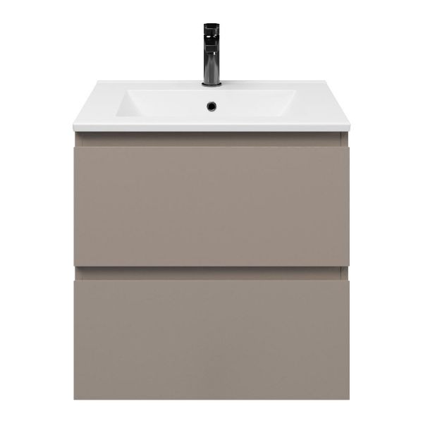 Zoutelande badmeubel 60 cm taupe met keramische Huisduinen wastafel wit glans