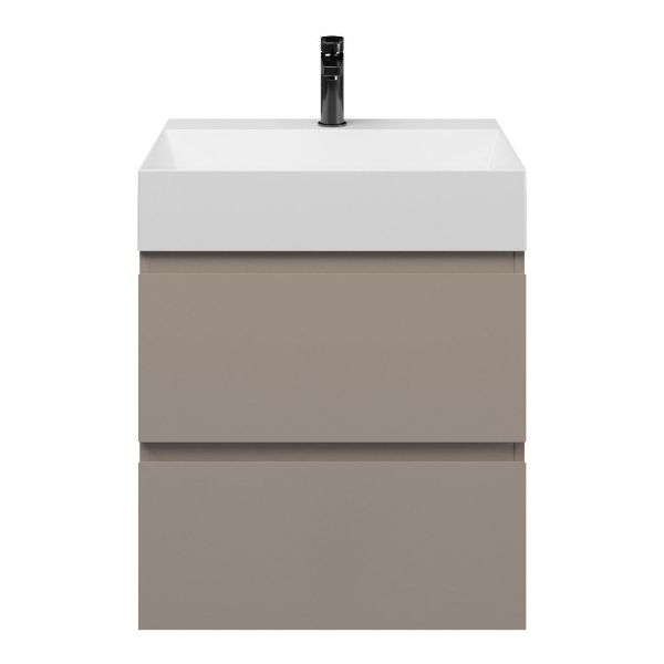 Zoutelande badmeubel 60 cm taupe met keramische Marken wastafel wit mat, 1 kraangat