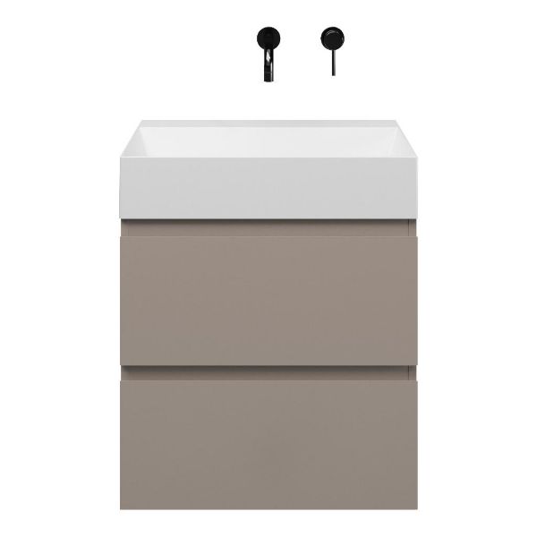 Zoutelande badmeubel 60 cm taupe met keramische Marken wastafel wit mat, zonder kraangat