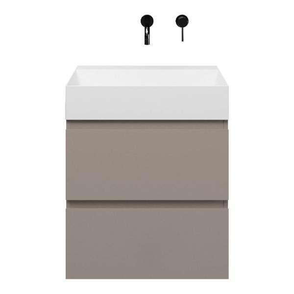 Zoutelande badmeubel 60 cm taupe met keramische Marken wastafel wit glans, zonder kraangat