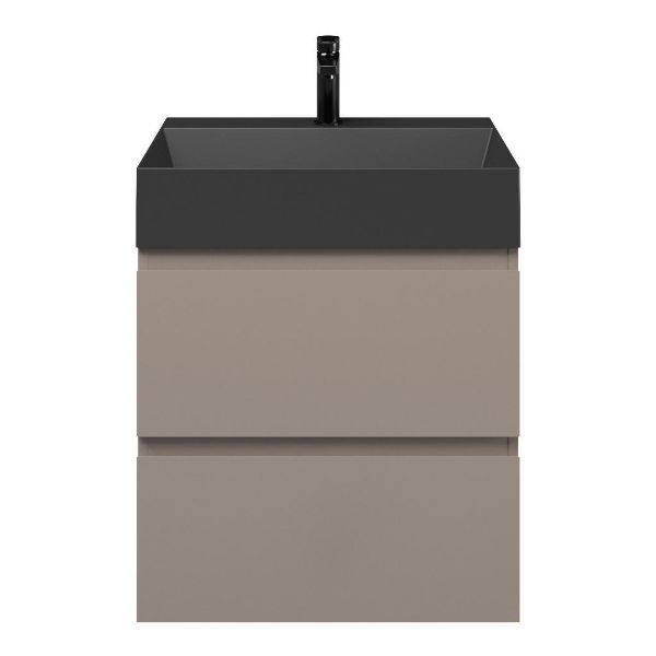 Zoutelande badmeubel 60 cm taupe met keramische Marken wastafel zwart mat