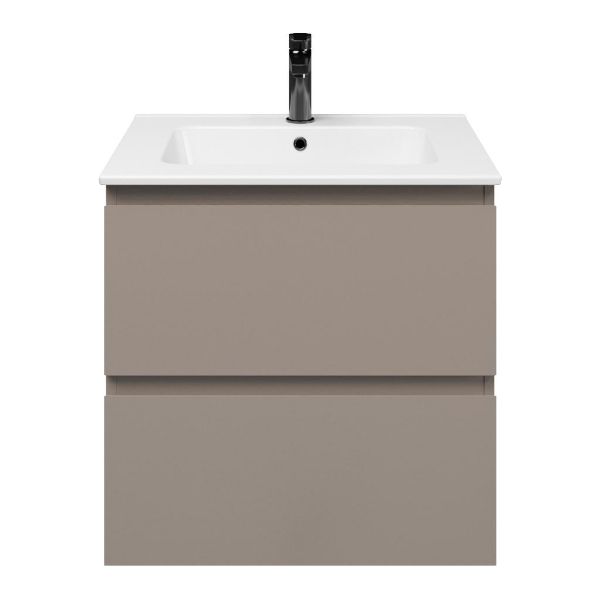Zoutelande badmeubel 60 cm taupe met keramische Quadra wastafel wit glans