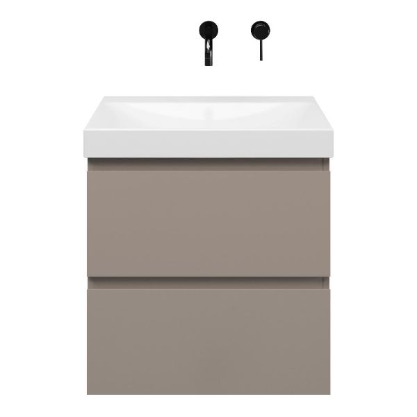 Zoutelande badmeubel 60 cm taupe met keramische Rockanje wastafel wit glans, zonder kraangat
