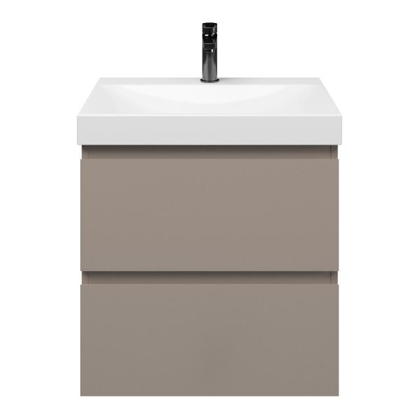 Zoutelande badmeubel 60 cm taupe met keramische Rockanje wastafel wit glans, 1 kraangat