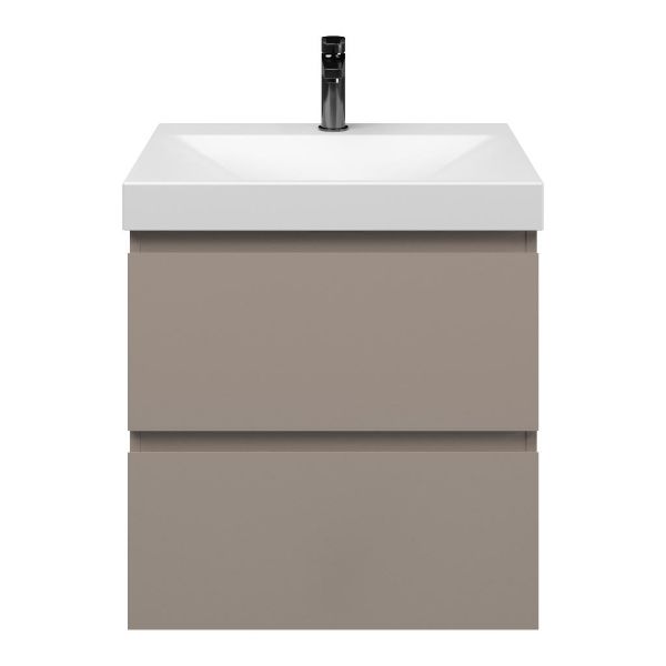 Zoutelande badmeubel 60 cm taupe met keramische Rockanje wastafel wit mat, 1 kraangat