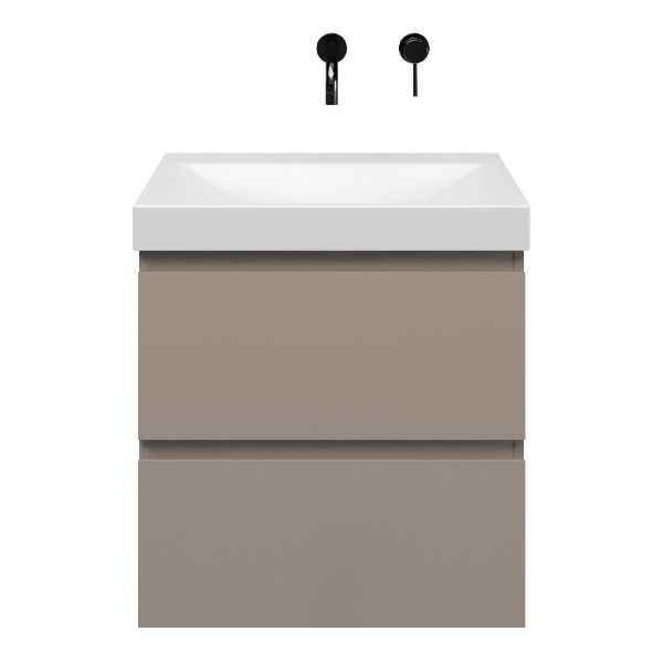 Zoutelande badmeubel 60 cm taupe met keramische Rockanje wastafel wit mat, zonder kraangat