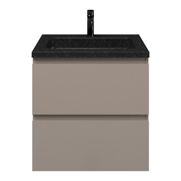 Zoutelande badmeubel 60 cm taupe met natuurstenen Square wastafel shanxi black