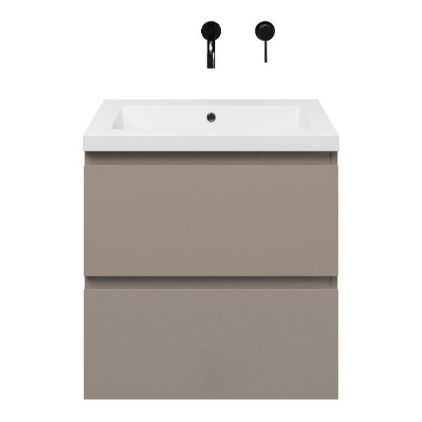 Zoutelande badmeubel 60 cm taupe met polystone Cadzand wastafel wit glans, zonder kraangat
