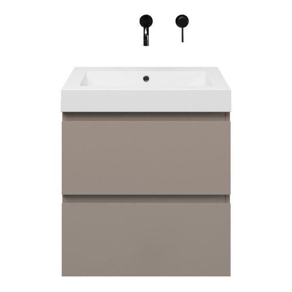 Zoutelande badmeubel 60 cm taupe met polystone Cadzand wastafel wit glans, zonder kraangat