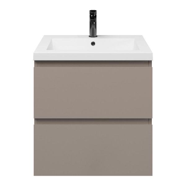 Zoutelande badmeubel 60 cm taupe met polystone Cadzand wastafel wit glans, 1 kraangat