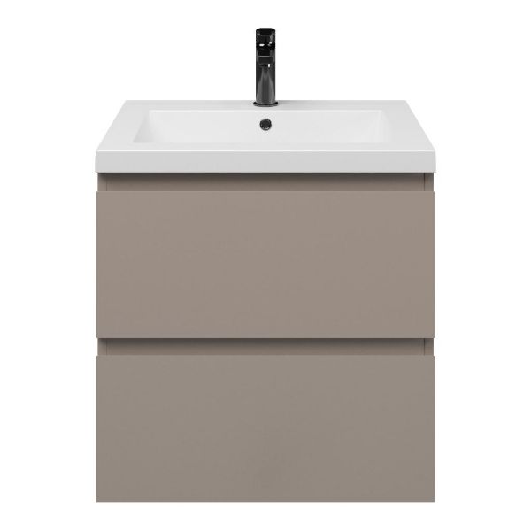 Zoutelande badmeubel 60 cm taupe met polystone Cadzand wastafel wit mat