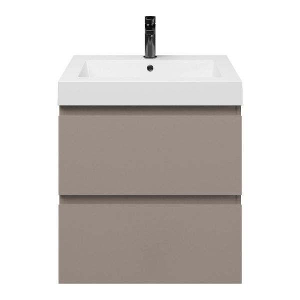 Zoutelande badmeubel 60 cm taupe met polystone Cadzand wastafel wit glans, 1 kraangat