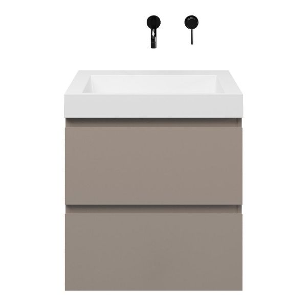 Zoutelande badmeubel 60 cm taupe met polystone Haamstede wastafel wit glans, zonder kraangat
