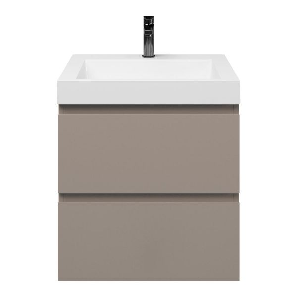 Zoutelande badmeubel 60 cm taupe met polystone Haamstede wastafel wit glans, 1 kraangat