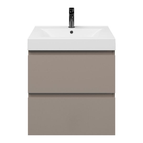 Zoutelande badmeubel 60 cm taupe met polystone Wave wastafel wit glans