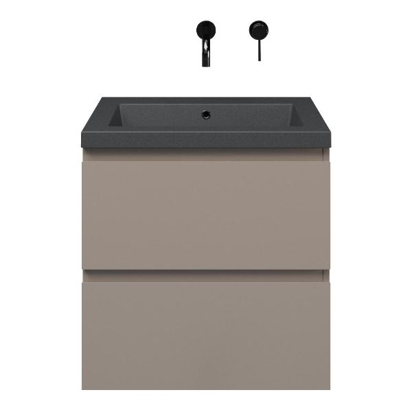 Zoutelande badmeubel 60 cm taupe met quartz Cadzand-Q wastafel grijs mat, zonder kraangat