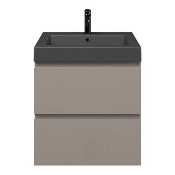 Zoutelande badmeubel 60 cm taupe met quartz Cadzand-Q wastafel grijs mat, 1 kraangat