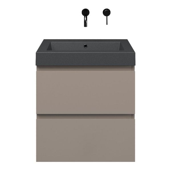Zoutelande badmeubel 60 cm taupe met quartz Cadzand-Q wastafel grijs mat, zonder kraangat
