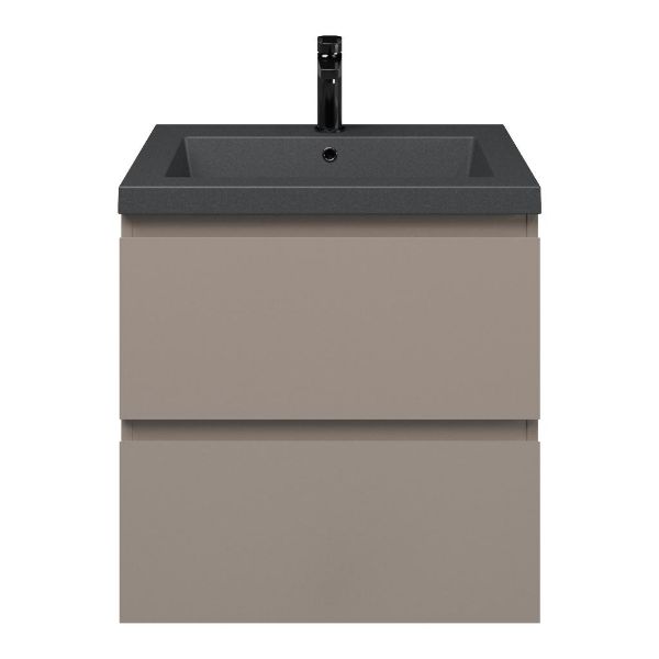 Zoutelande badmeubel 60 cm taupe met quartz Cadzand-Q wastafel grijs mat, 1 kraangat