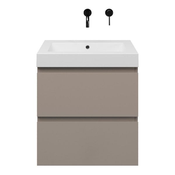 Zoutelande badmeubel 60 cm taupe met quartz Cadzand-Q wastafel wit mat